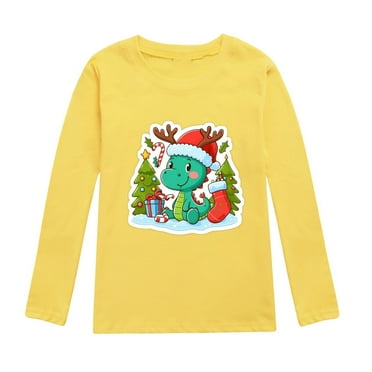 Hwmodou Girls Base Layer Top Toddler Boy Girl Autumn Long Sleeve Christmas Cartoon Dinosaur Prints T Shirt Tops