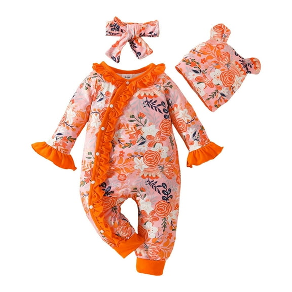 Hwmodou Girls Hooded Print Jumpsuits Cotton Blend Long Sleeve Floral Prints Pullover Romper Jumpsuit Clothes Fall Winter Jogger Jumpsuit,0-3M