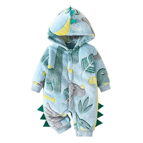 Hwmodou Girls Hooded Print Jumpsuits Unisex Cotton Blend Toddler Keep Warm Long Sleeve Cartoon Prints Romper Hooded Jumpsuit Fall Winter Pocket Jumpsuit,12-18M