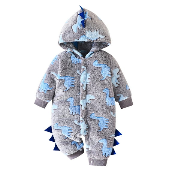 Hwmodou Girls Hooded Print Jumpsuits Unisex Cotton Blend Toddler Keep Warm Long Sleeve Cartoon Prints Romper Hooded Jumpsuit Fall Winter Sports Jumpsuit,12-18M