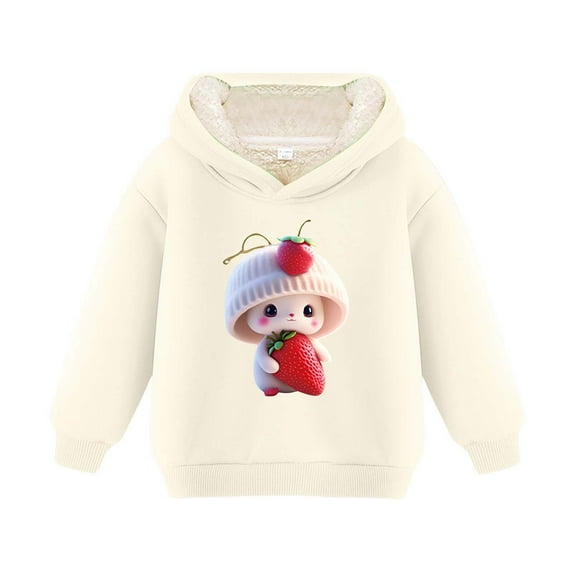 Hwmodou Girls Hoodies Child Lined Hooded Sweatshirt Thickened Warm Top Thermal Trendy Simple Fit Top,2-12Y