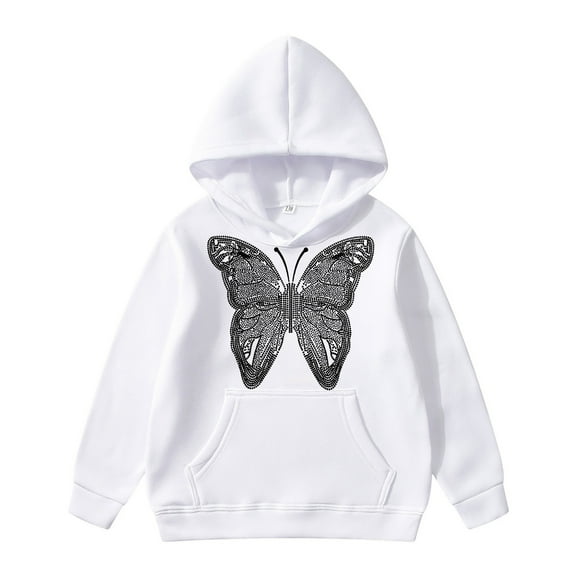 Hwmodou Girls Hoodies Butterfly Print Hoodie Warm Leisure Comfy Top,3-14Y