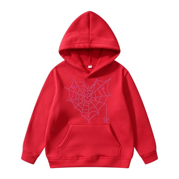 Hwmodou Girls Hoodies Spider Web Heart Print Print Hoodie Warm Trendy Simple Fit Top,3-14Y