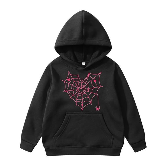 Hwmodou Girls Hoodies Spider Web Heart Print Print Hoodie Warm Trendy Simple Fit Top,3-14Y