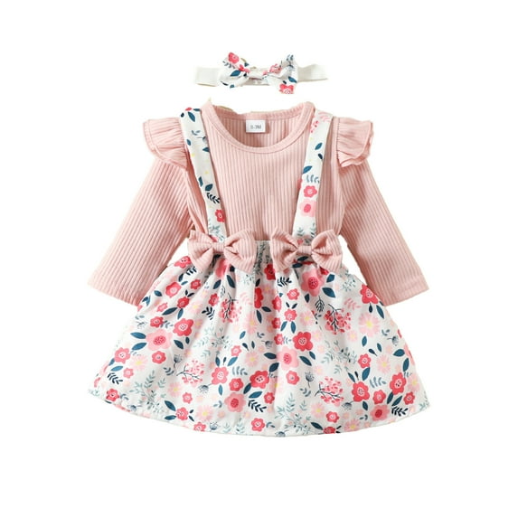 Hwmodou Girls Jumpsuits Cotton Blend Baby Strip Long Sleeve Triangle Dress Baby Bow Suspenders Skirt Flower Suit Skirt Bodysuit Fall Winter Pocket Jumpsuit,9-12M