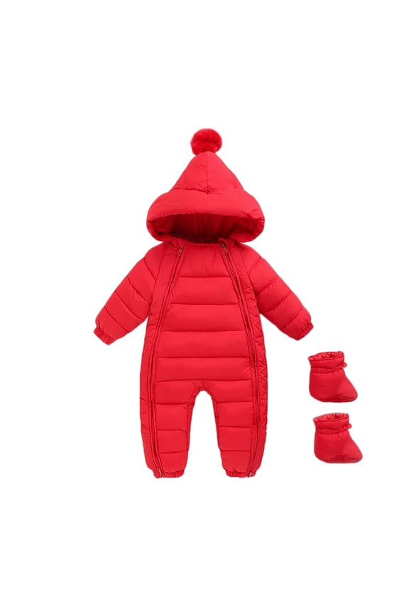Girls Jumpsuits Unisex Baby Long Sleeve Solid Hooded Coat Jacket Thicken Windproof Warm Jumpsuit Outwear With Shoes Fall Winter Baggy Onesies,3-6M