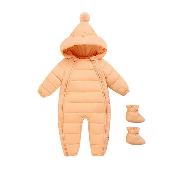 Wxolcjlv Girls Jumpsuits Unisex Baby Long Sleeve Solid Hooded Coat Jacket Thicken Windproof Warm Jumpsuit Outwear With Shoes Fall Winter Pocket Jumpsuit,18-24M