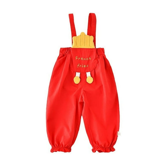 Hwmodou Girls Jumpsuits Unisex Cotton Blend Baby Fall Pants Childrens French Fries Overalls 1 4 Years Old Child Pants Fall Winter Sports Jumpsuit,3-4Y