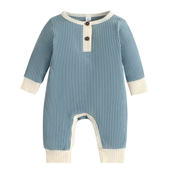 Wxolcjlv Girls Jumpsuits Unisex Cotton Blend Long Sleeve Patchwork Colour Ribbed Romper Jumpsuit Clothes Fall Winter Casual Jumpsuit,6-9M