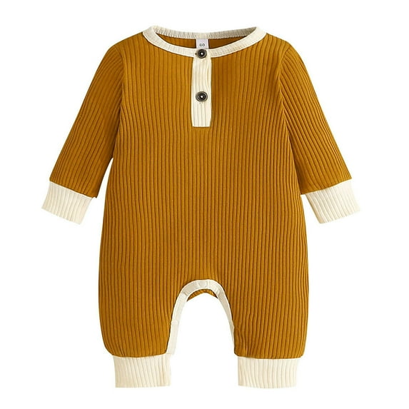 Hwmodou Girls Jumpsuits Unisex Cotton Blend Long Sleeve Patchwork Colour Ribbed Romper Jumpsuit Clothes Fall Winter Sports Jumpsuit,12-18M