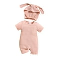 thumbnail image 1 of Hwmodou Girls Jumpsuits Unisex Cotton Blend Toddler Long Sleeve Suspenders Solid Rabbit Ear Hat Romper Jumpsuit Clothes Fall Winter One Piece Romper,0-3M, 1 of 1