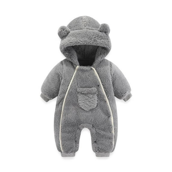 Hwmodou Girls Jumpsuits Unisex Fuzzy Baby Cartoon Bear Hooded Romper Jumpsuit Coat Coat Toddler With Pocket Fall Winter Pocket Jumpsuit,9-12M