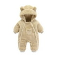 thumbnail image 1 of Hwmodou Girls Jumpsuits Unisex Fuzzy Fleece Newborn Infant Baby Cartoon Bear Hooded Romper Fleece Jumpsuit Coat Coat Toddler With Pocket Fall Winter Pocket Jumpsuit,0-3M, 1 of 1