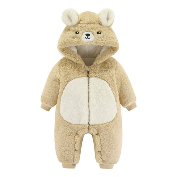 Hwmodou Girls Jumpsuits Unisex Long Sleeve Cartoon Hooded Romper Warm Jumpsuit Romper Fall Winter One Piece Romper,9-12M