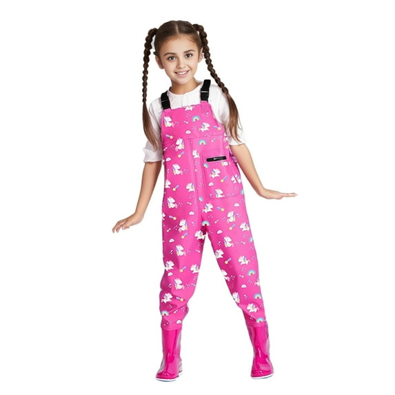 Hwmodou Girls Jumpsuits Unisex Kids Cartoon Animal Chest Waders Youth Fishing Waders Toddler Children Water Proof Hunt & Fishing Waders With Boots Fall Winter Baggy Onesies,14-15Y