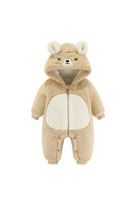 Girls Jumpsuits Unisex Long Sleeve Cartoon Hooded Romper Warm Jumpsuit Romper Fall Winter Baggy Onesies,6-9M