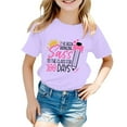 thumbnail image 1 of Hwmodou Girls 100 Days Of School Shirt Kids Letter Print Crewneck Loose Short Sleeve Spring T-Shirts Casual Holiday,3-13Y, 1 of 4