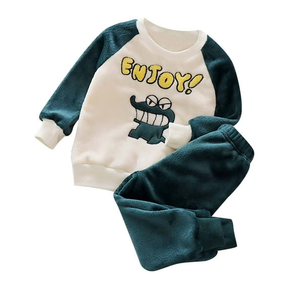 Hwmodou Girls Pjs Unisex Flannel Clothes Long Sleeve Pants Winter Warm Soft Fuzzy Homewear With Sweatpants Casual House And Outdoor Pajamas Set,6M-7Y