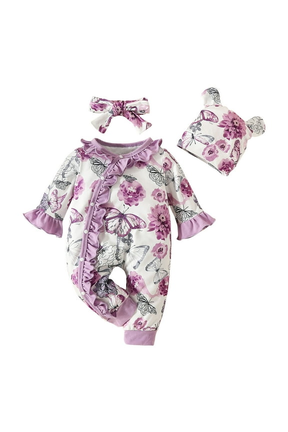 Girls Print Jumpsuits Cotton Blend Long Sleeve Floral Prints Pullover Romper Jumpsuit Clothes Fall Winter Baggy Onesies,12-18M