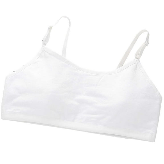 Hwmodou Girls Sports Bra Preteen&Junior Trainning Vest Kids Seamless Crop Top Bra White Teen Bra Camisole Style Lightweight Spirng Soft Comfy For Teen Girl,8-14Y