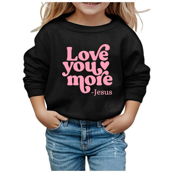 Hwmodou Girls Sweatshirt "Jesus Love You More" Crewneck Printed Long Sleeve Fall Winter Simple Athletic Top,3-14Y