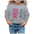 thumbnail image 1 of Hwmodou Girls Sweatshirt "Jesus Loves Me" Crewneck Printed Long Sleeve Fall Winter Simple Athletic Top,3-14Y, 1 of 4