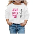 thumbnail image 1 of Hwmodou Girls Sweatshirt "Jesus Loves Me" Crewneck Printed Long Sleeve Fall Winter Simple Athletic Top,3-14Y, 1 of 4
