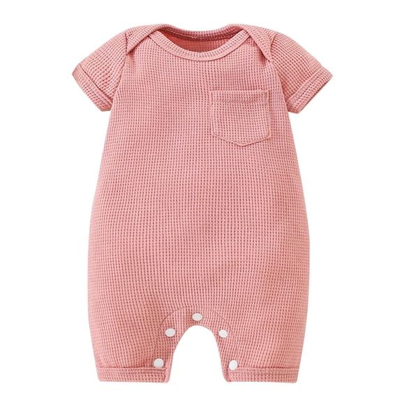 Hwmodou Girls Waffle Pocket Jumpsuits Baby Onesie Solid Color Cute Little Pocket Jumpsuit Baby Onesie Crawling Suit Fall Winter Pocket Jumpsuit,6-9M