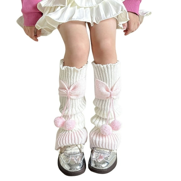 Hwmodou Kids Knit Leg Warmers Knitted Winter Loose Knee High Leg Bow Cute Thermal Warmers Girls,40CM