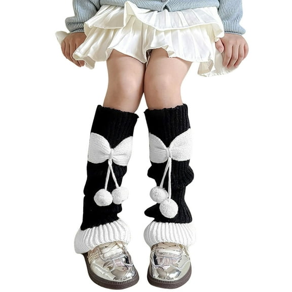 Hwmodou Kids Knit Leg Warmers Knitted Winter Loose Knee High Leg Bow Cute Thermal Warmers Girls,40CM