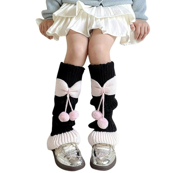 Hwmodou Kids Knit Leg Warmers Knitted Winter Loose Knee High Leg Bow Cute Thermal Warmers Girls,40CM