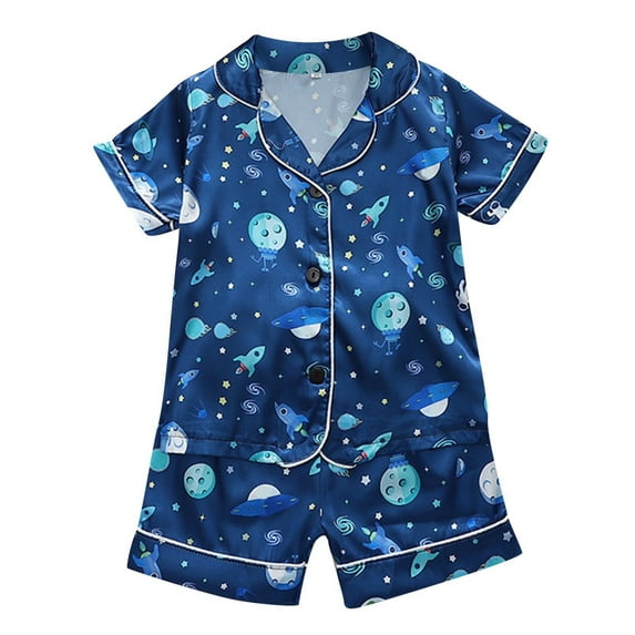 Hwmodou Kids Toddler Baby Girls Spring Summer Cartoon Print Short Sleeve Sleepwear Outfits Pajamas Clothes