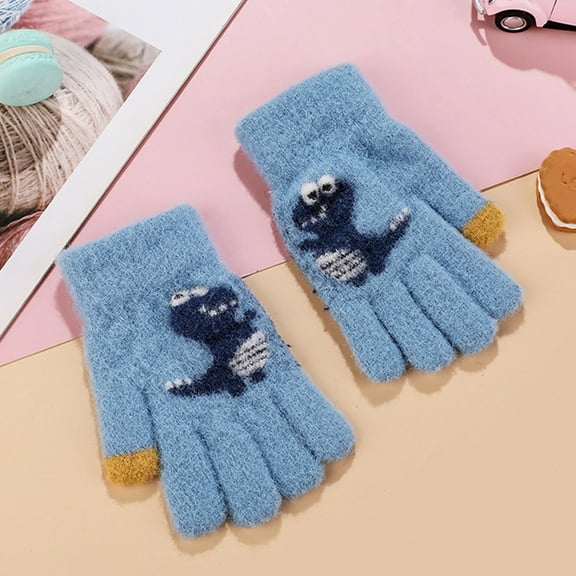Hwmodou Knitted Mittens For Toddlers Soft Cartoon Dinosaur Gloves Kids Baby Boys Girls Winter Knit Fingerless Mitten
