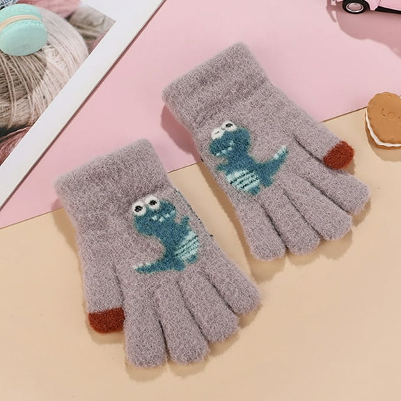 Hwmodou Knitted Mittens For Toddlers Soft Cartoon Dinosaur Gloves Kids Baby Boys Girls Winter Knit Fingerless Mitten