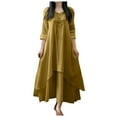 thumbnail image 1 of Hwmodou Ladies Artistic Large Swing Loose Long Sleeved Cotton Linen Dress Holiday Ladies Sundress, 1 of 5