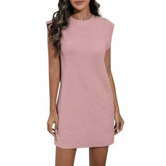 Hwmodou Ladies Summer Fashion Jacquard Stripe Casual Solid Color Loose Vacation Sleeveless Vacation Simple Dress Seaside Female Sundress