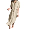 thumbnail image 1 of Hwmodou Long Sleeved Spring Autumn/winter Women Dresses Long Dress Large Sized Loose Fitting Short Sleeve Simple Vacation Summer Linen Body Cover Slim And Fashionable Cute Female Sundress, 1 of 9