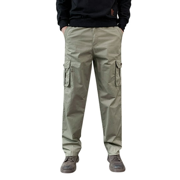 Hwmodou Male Pants Office Mens Fashion Casual Loose Cotton Plus Size Pocket Lace Up Overall Sports Casual Clothes For Man