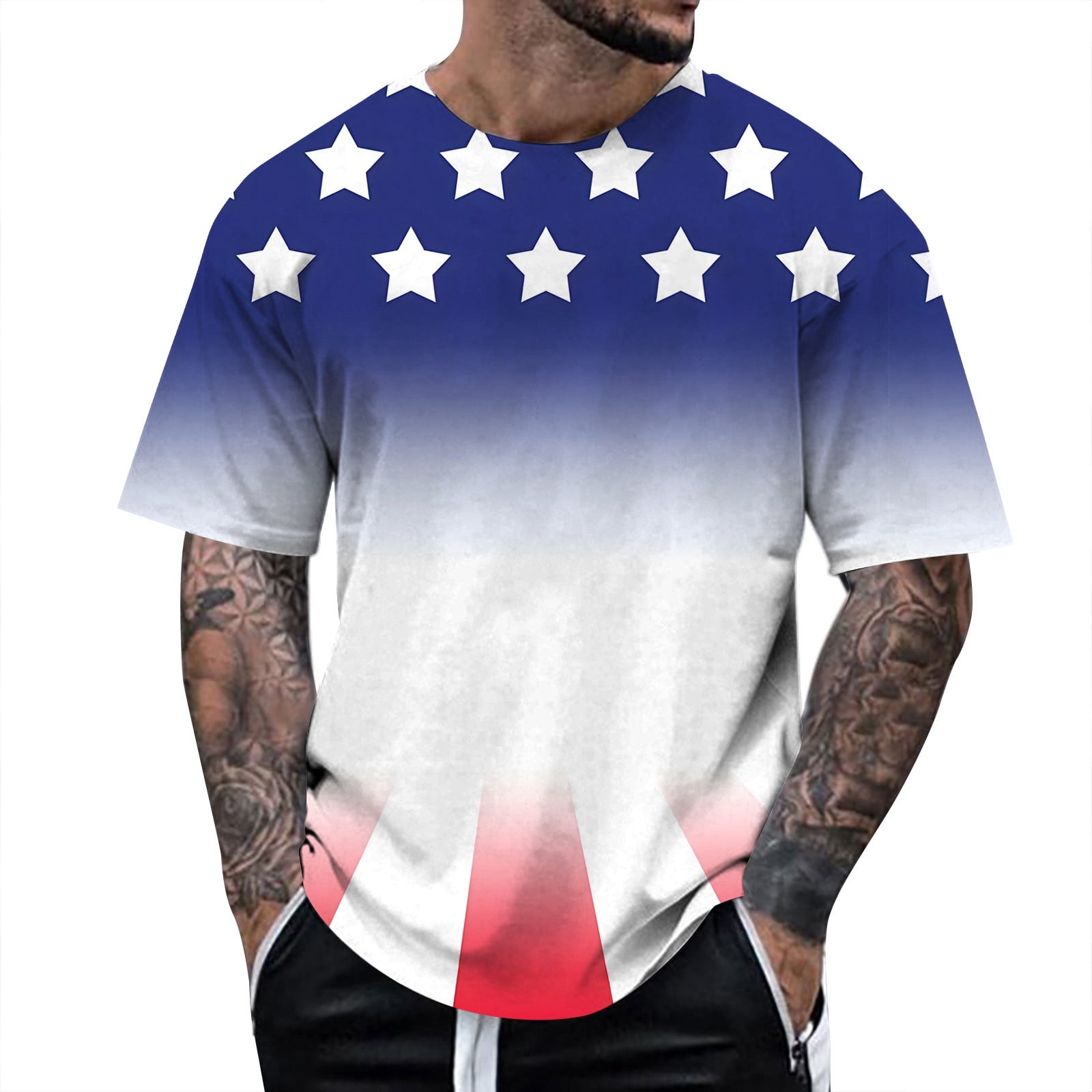 Hwmodou Male T-Shirts Men'S Independence Day Print Short Sleeve Round ...