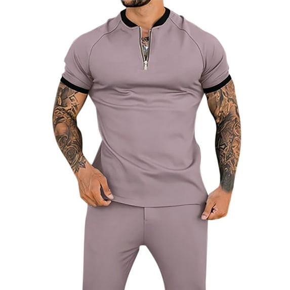 Hwmodou Male T-Shirts Solid Color O-Neck Short Sleeve Tops Casual Zipper Fashion Loose Gym Sports Dailywear Tahirts For Man