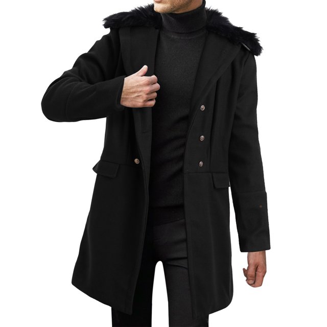 Hwmodou Men Elegant Jacket Solid Color Long Sleeve Winter Lapel Collar