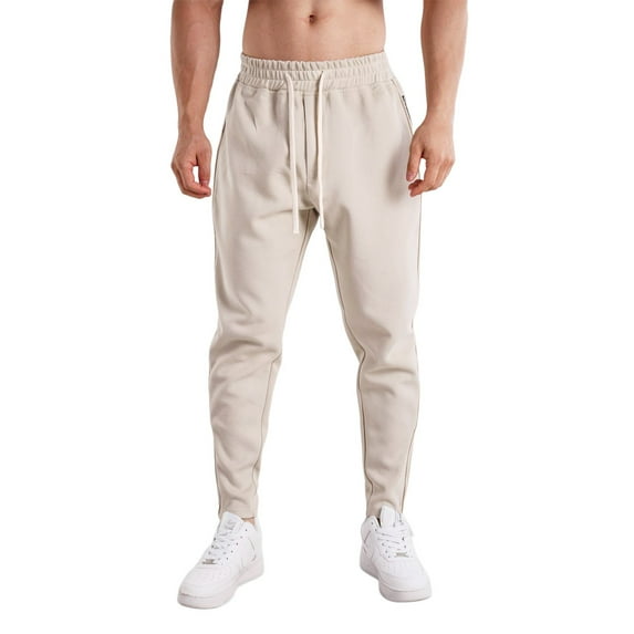 Hwmodou Men Leisure Pants Summer Fall Cotton Long Underwear Slim Zipper Ankle-Tied Leisure Sports Outdoor Casual Pants Running Daily Bottoms