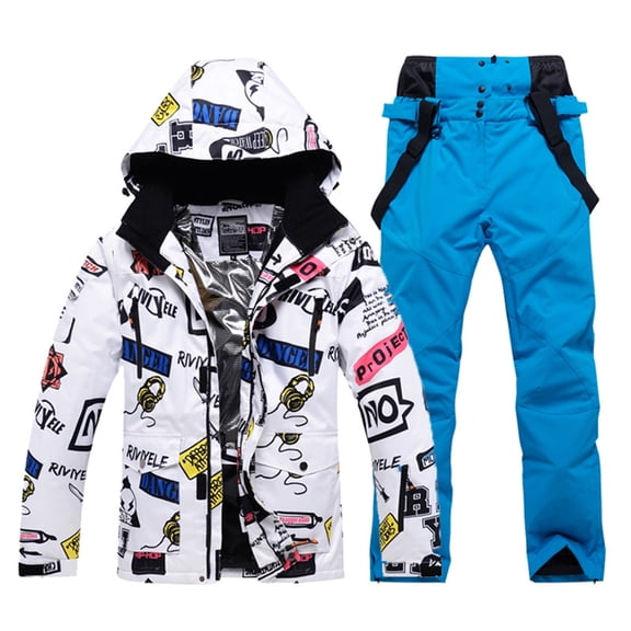 Hwmodou Men Outfits Valentine's Day Graphic Printed Men's Ski Jackets And Pants Set Windproof Insulated Snowsuit Winter Warm Snowboarding Snow Coat Holiday Party Outfits For Men 2023