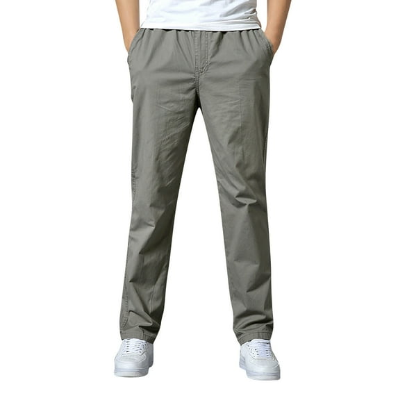 Hwmodou Men Pants Workout Mens Solid Color Fashion Casual Loose Cotton Plus Size Pocket Lace Up Pants Overall Work Streetwear Slacks For Man
