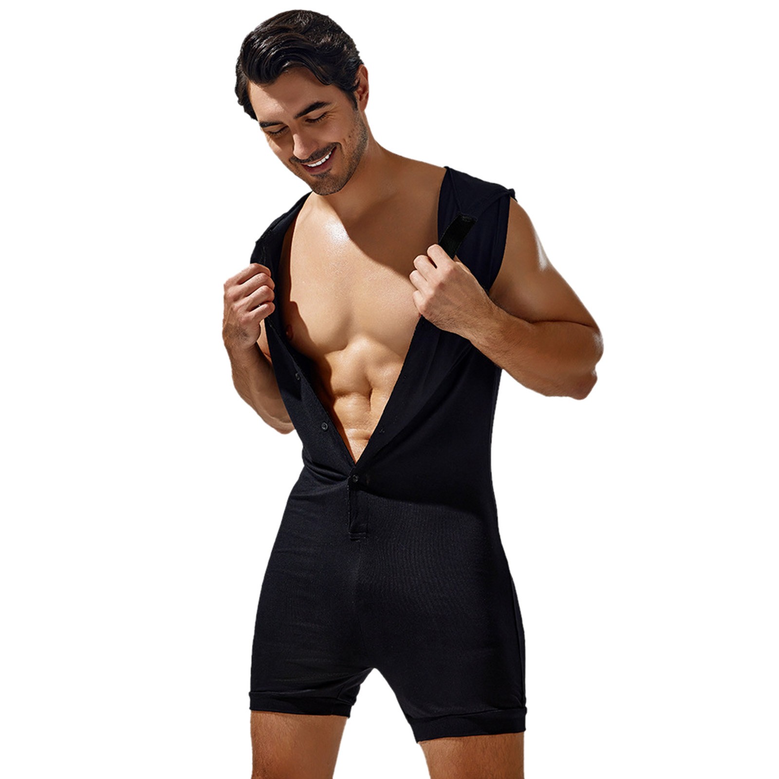 Hwmodou Men Rompers Male Spring Fitess Tight Jumpsuit Wear Vest Soild ...