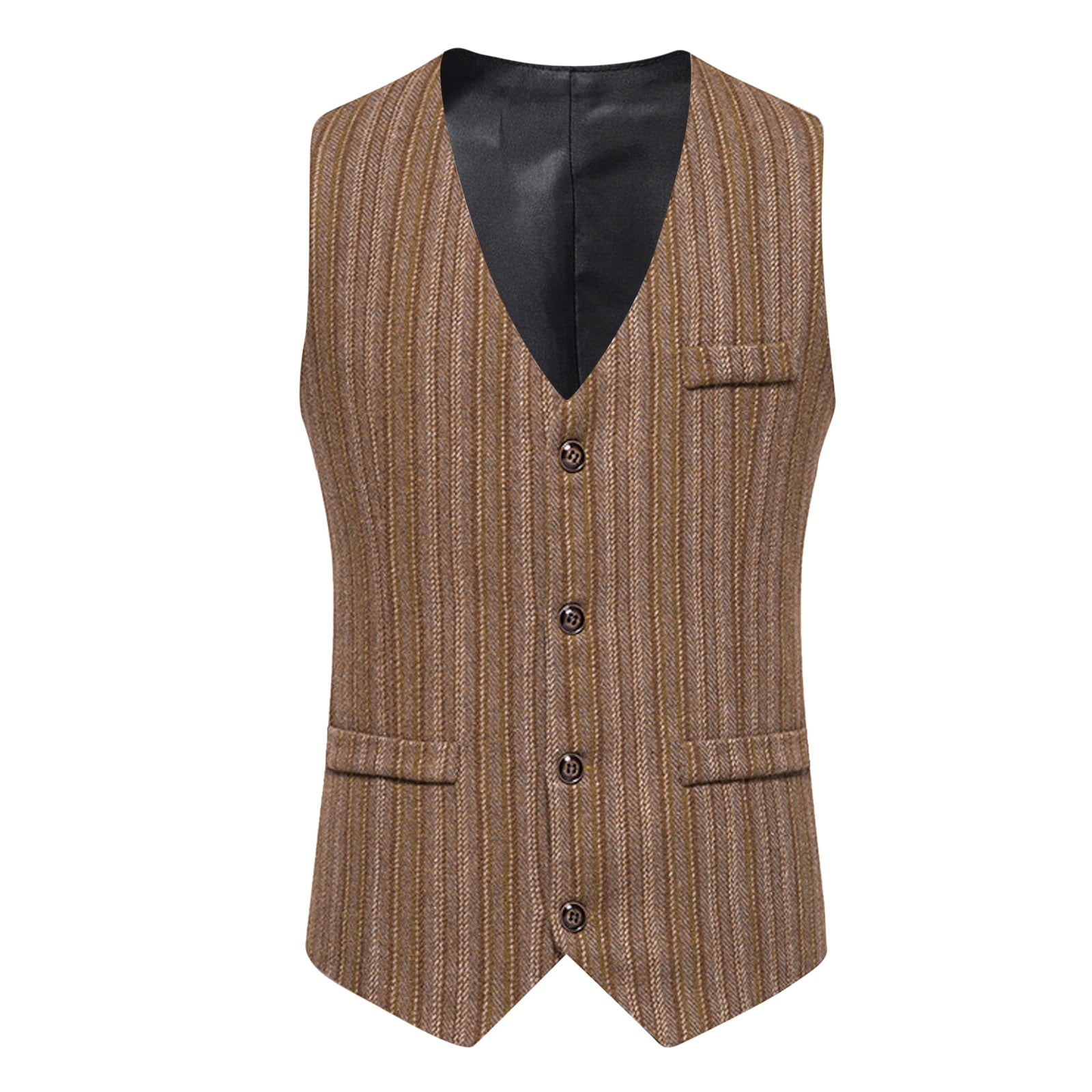 Hwmodou Men'S Autumn Retro Single Fashion Striped Suit Vest Casual
