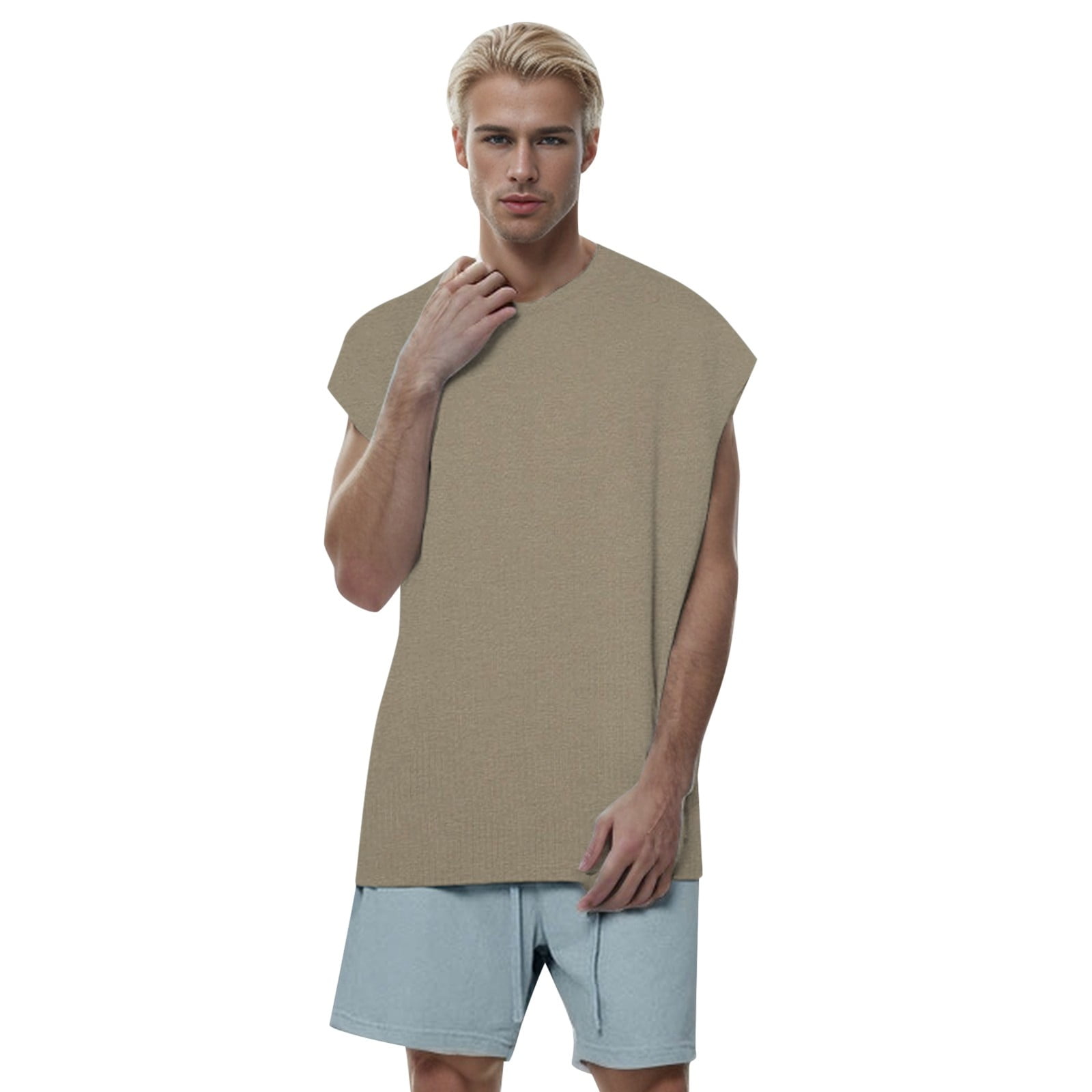 Hwmodou Men'S Summer Fashion Heavy Earth Color Sleeveless Vest Street