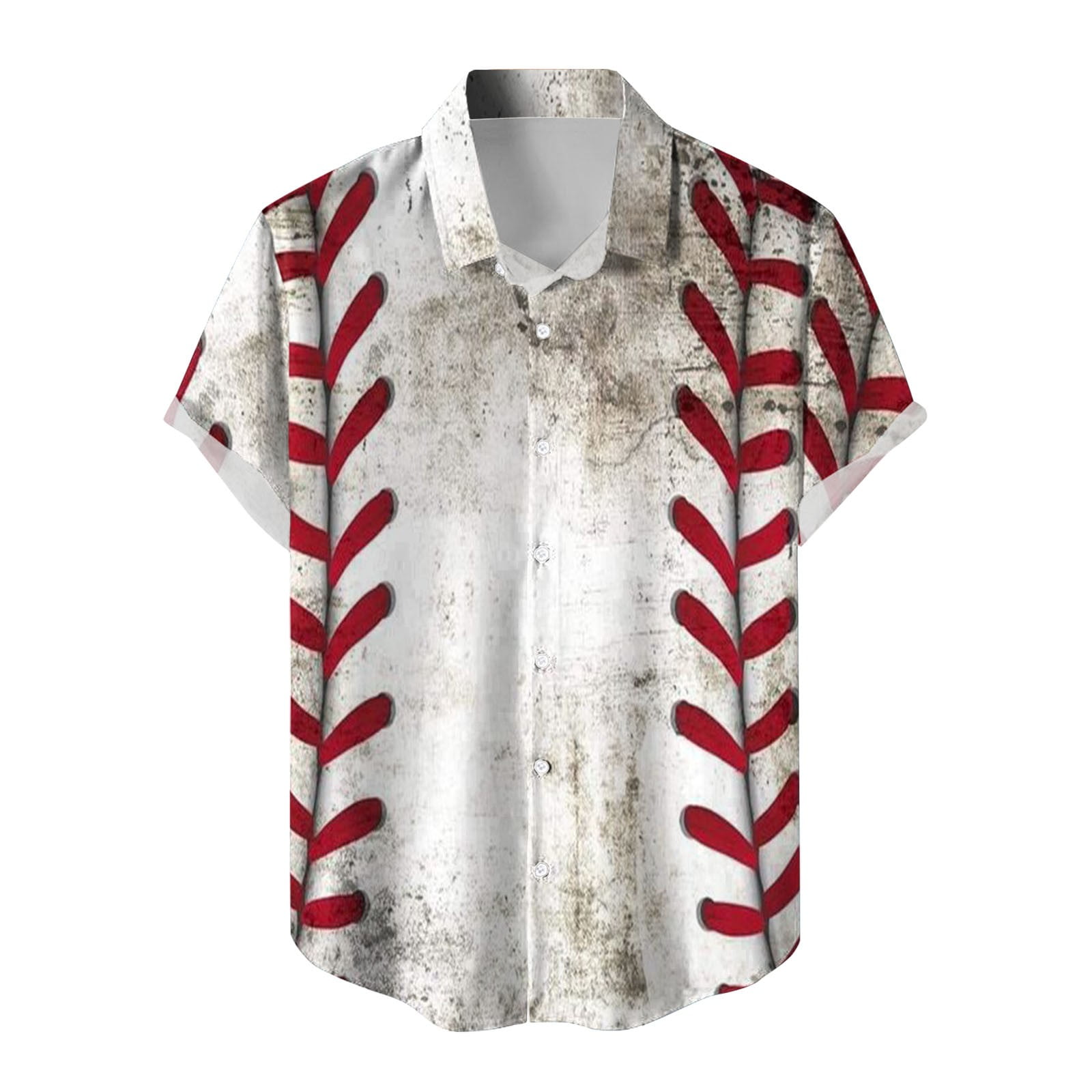 Hwmodou Men Shirts Casual Baseball Patchwork Print Shirt Button Lapel