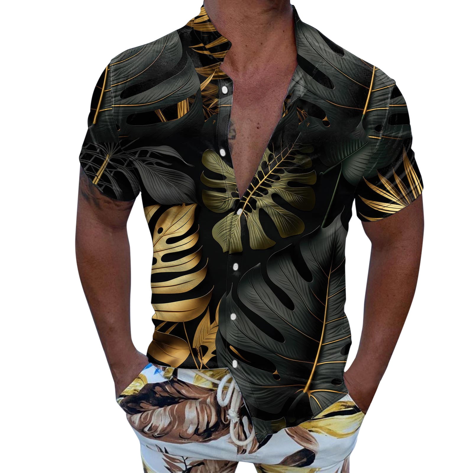 Hwmodou Men Shirts Relaxed Fit Short Sleeve Spring Summer Turndown