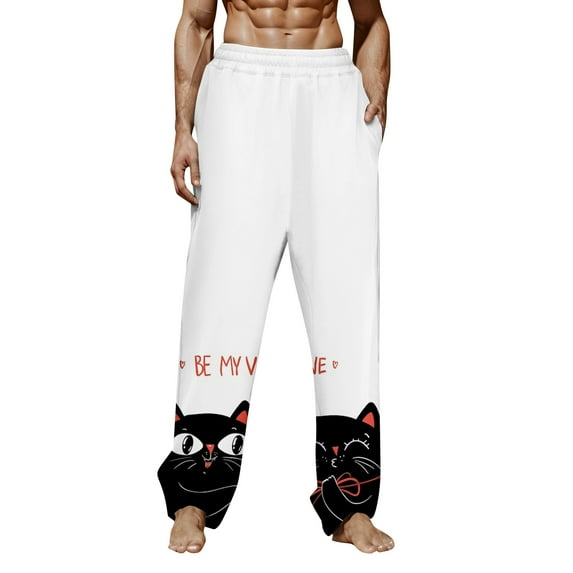 Hwmodou Men's Pants Valentine's Day Love Hearts Printed Buttery Soft Pant Men Spring And Winter Pajama Long Fashion Casual Loose Elastic Sports Workout Sports Slacks For Man
